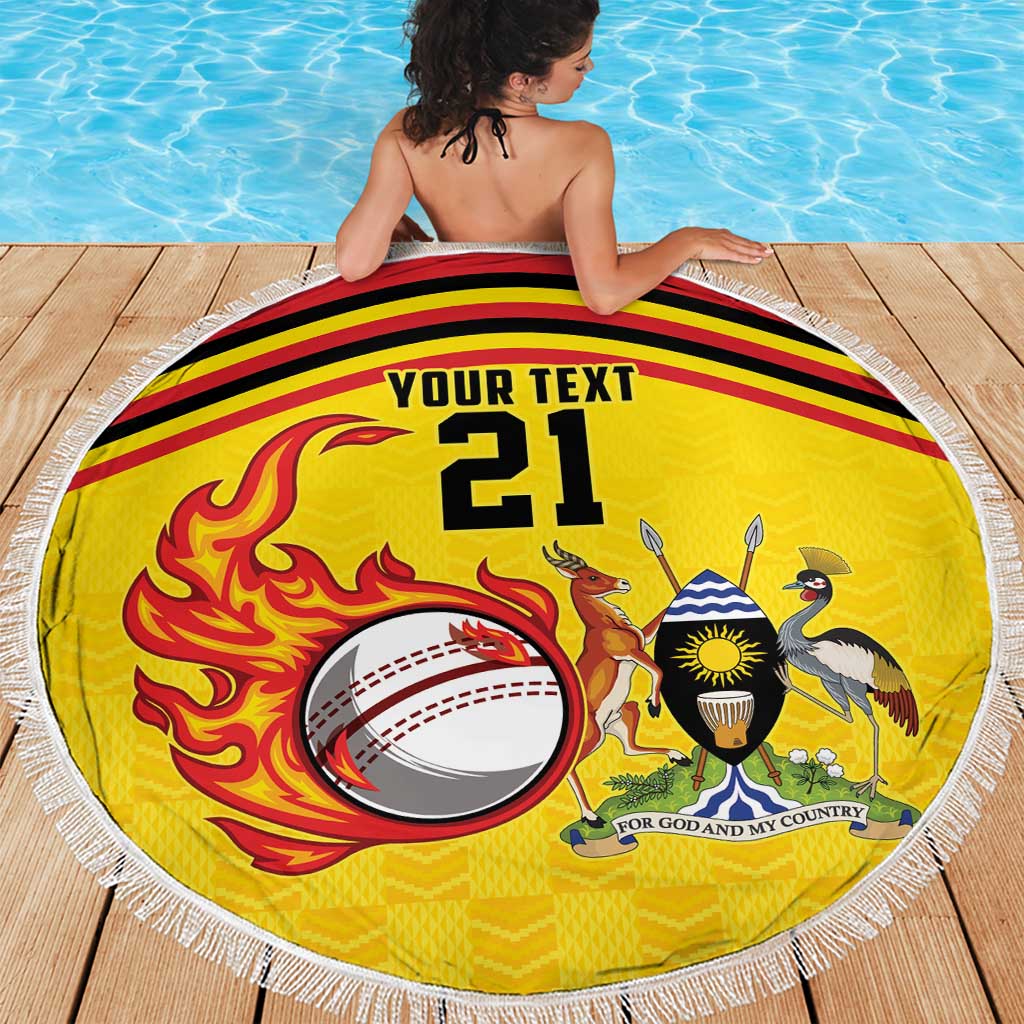 Uganda Cricket Custom Beach Blanket Cranes Cricket Ball Fire - Wonder Print Shop
