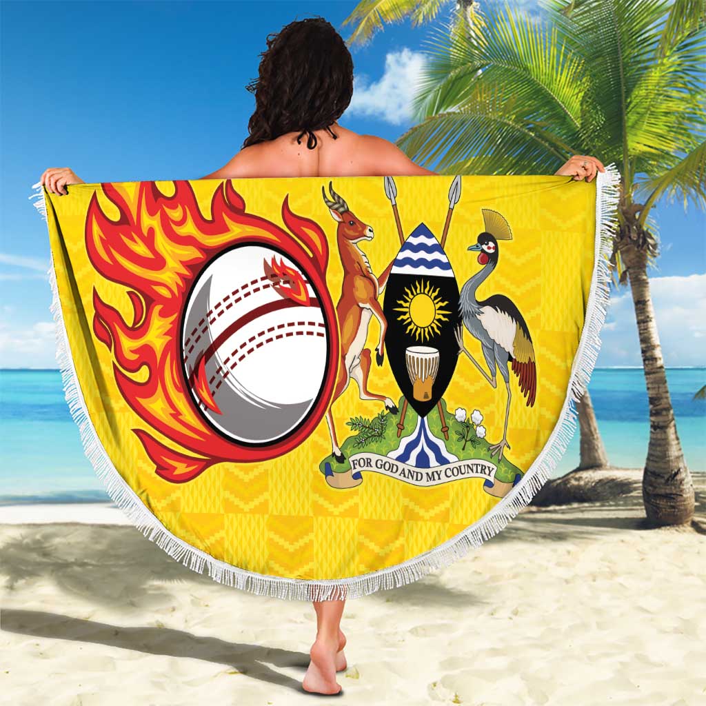 Uganda Cricket Custom Beach Blanket Cranes Cricket Ball Fire - Wonder Print Shop