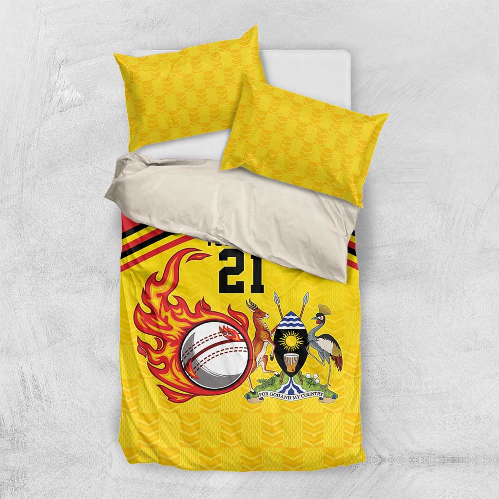 Uganda Cricket Custom Bedding Set Cranes Cricket Ball Fire - Wonder Print Shop
