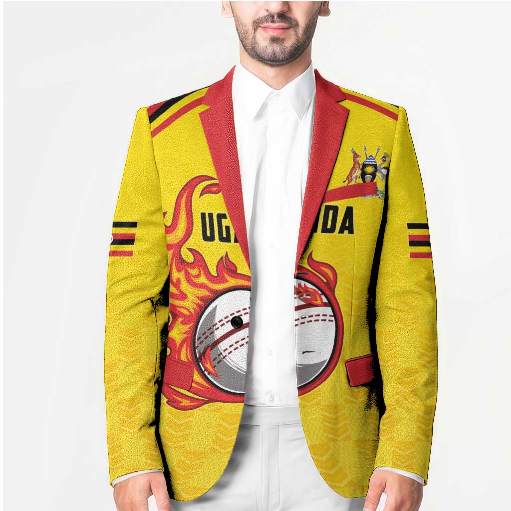 Uganda Cricket Custom Blazer Cranes Cricket Ball Fire - Wonder Print Shop