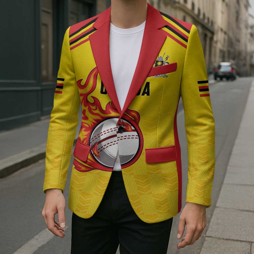 Uganda Cricket Custom Blazer Cranes Cricket Ball Fire - Wonder Print Shop