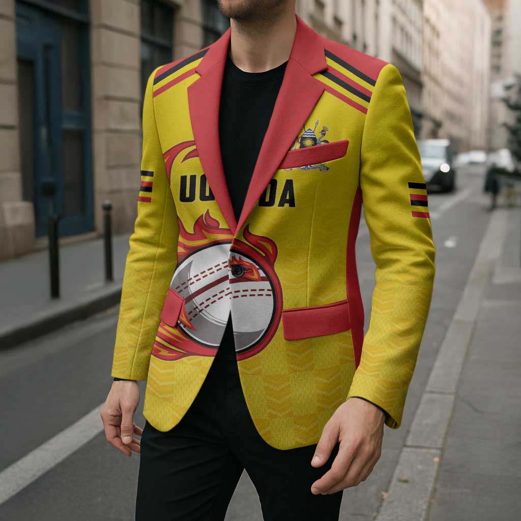 Uganda Cricket Custom Blazer Cranes Cricket Ball Fire - Wonder Print Shop