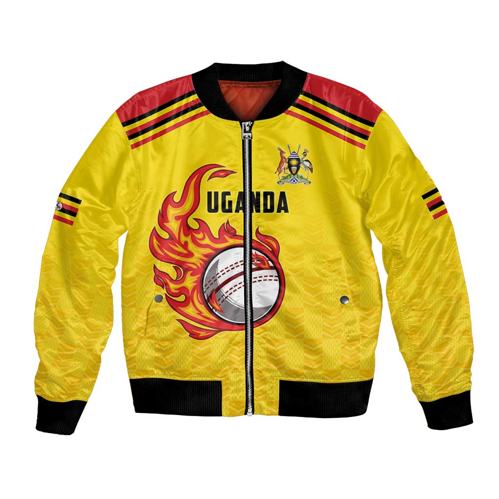 Uganda Cricket Custom Bomber Jacket Cranes Cricket Ball Fire - Wonder Print Shop