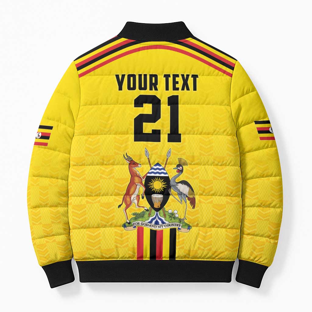 Uganda Cricket Custom Bomber Puffer Jacket Cranes Cricket Ball Fire - Wonder Print Shop