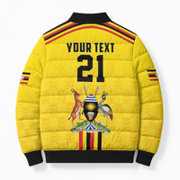 Uganda Cricket Custom Bomber Puffer Jacket Cranes Cricket Ball Fire - Wonder Print Shop