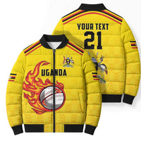 Uganda Cricket Custom Bomber Puffer Jacket Cranes Cricket Ball Fire - Wonder Print Shop