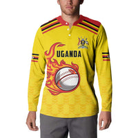 Uganda Cricket Custom Button Sweatshirt Cranes Cricket Ball Fire - Wonder Print Shop