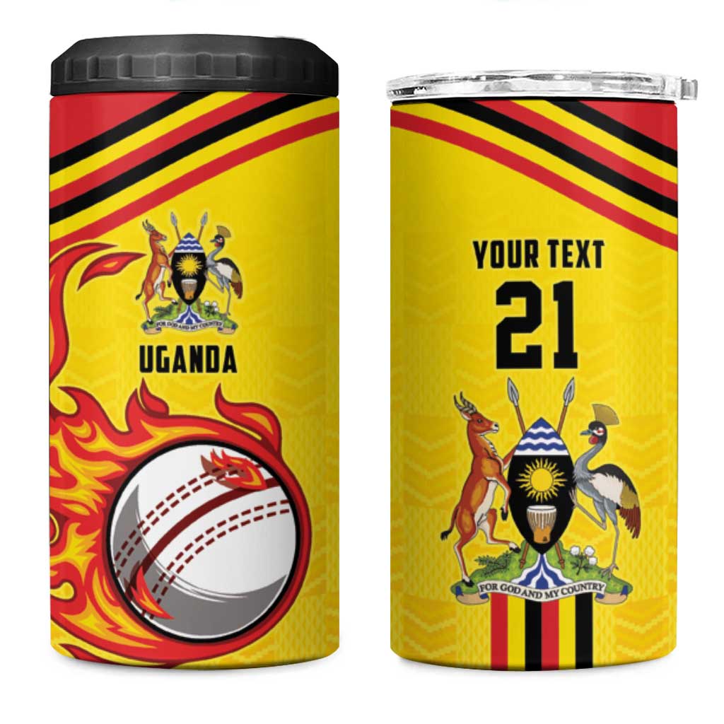 Uganda Cricket Custom 4 in 1 Can Cooler Tumbler Cranes Cricket Ball Fire - Wonder Print Shop