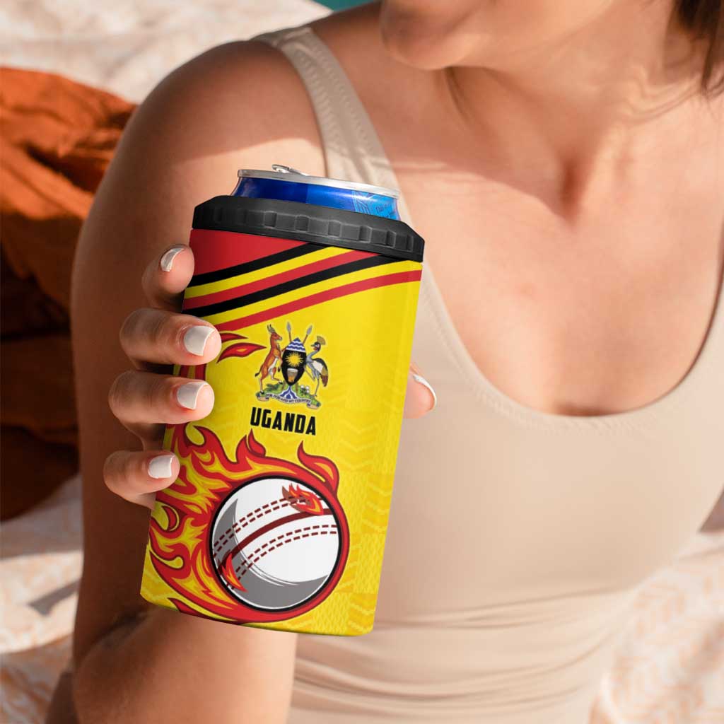 Uganda Cricket Custom 4 in 1 Can Cooler Tumbler Cranes Cricket Ball Fire - Wonder Print Shop