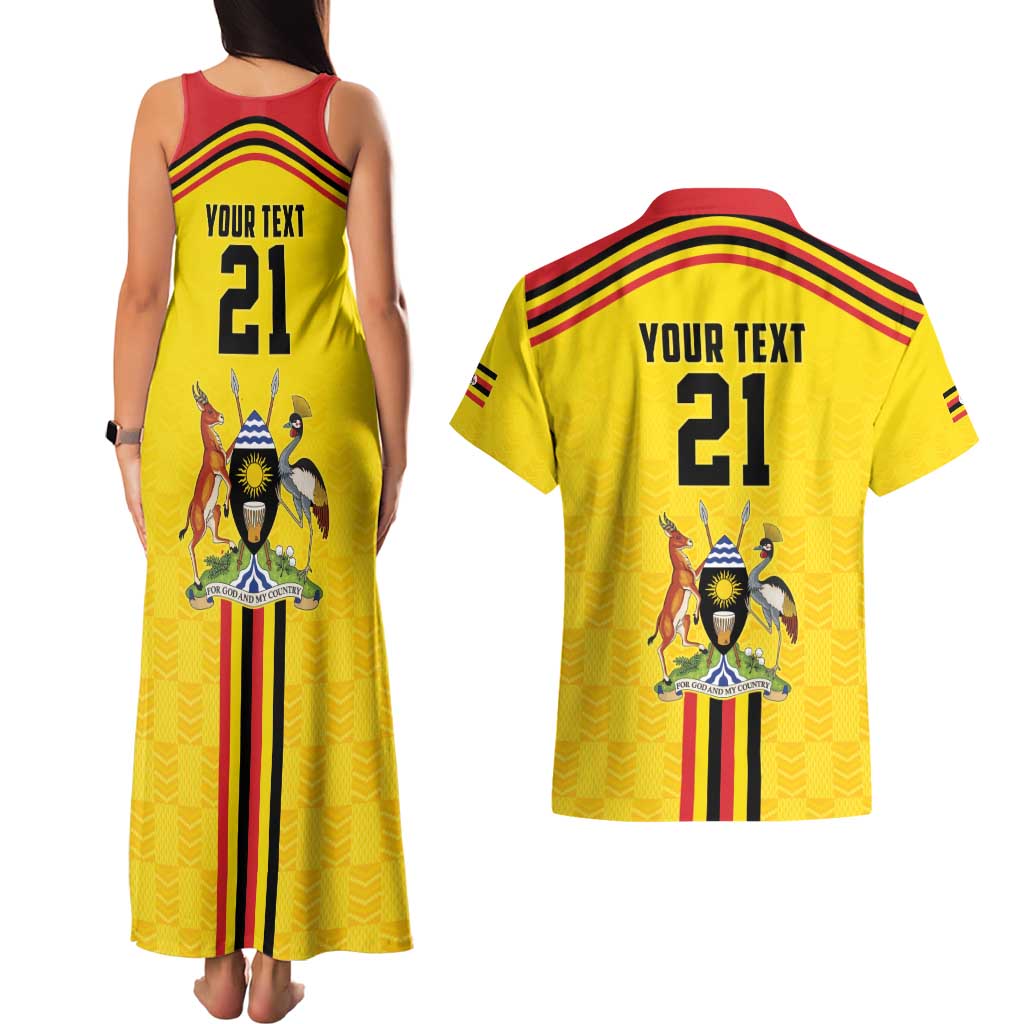 Uganda Cricket Custom Couples Matching Tank Maxi Dress and Hawaiian Shirt Cranes Cricket Ball Fire - Wonder Print Shop