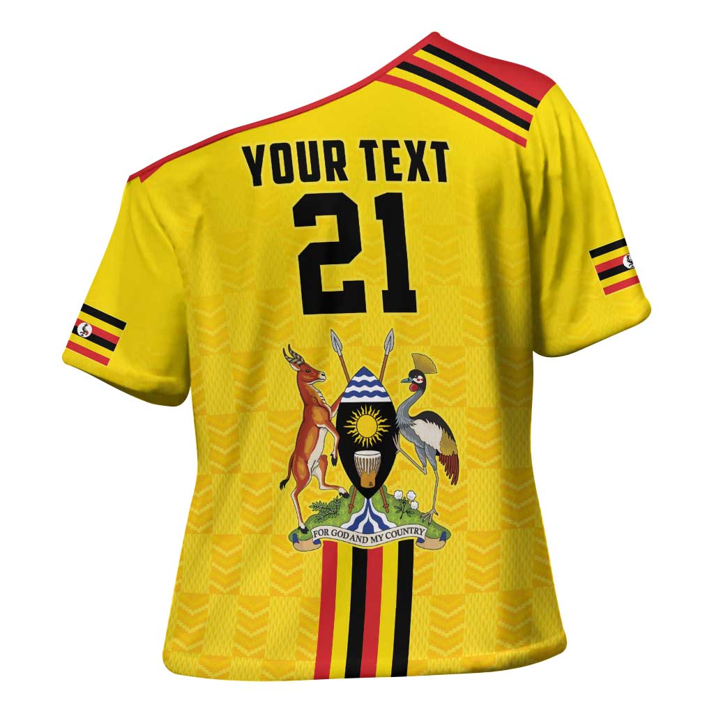 Uganda Cricket Custom Cross Shoulder Shirt Cranes Cricket Ball Fire - Wonder Print Shop