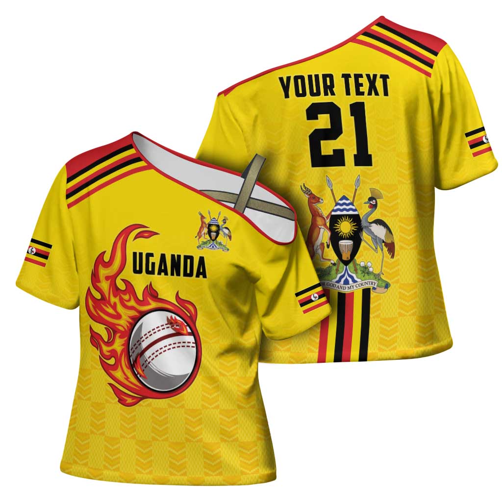 Uganda Cricket Custom Cross Shoulder Shirt Cranes Cricket Ball Fire - Wonder Print Shop