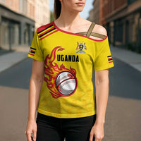 Uganda Cricket Custom Cross Shoulder Shirt Cranes Cricket Ball Fire - Wonder Print Shop