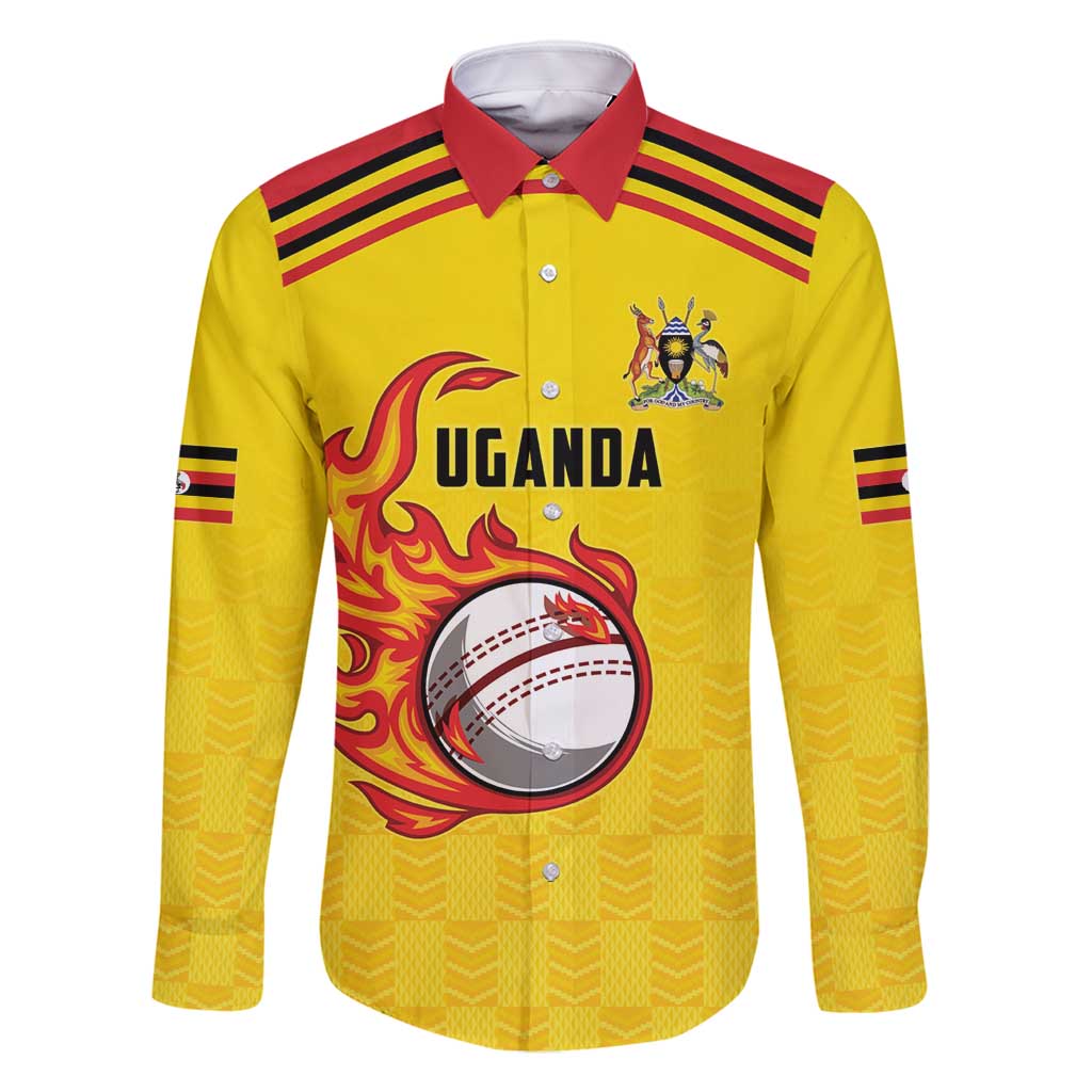 Uganda Cricket Custom Family Matching Long Sleeve Bodycon Dress and Hawaiian Shirt Cranes Cricket Ball Fire - Wonder Print Shop