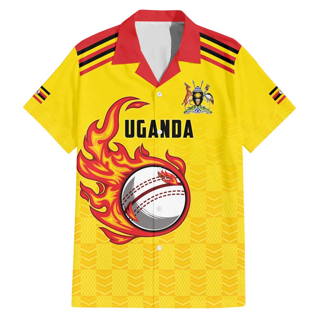 Uganda Cricket Custom Family Matching Mermaid Dress and Hawaiian Shirt Cranes Cricket Ball Fire - Wonder Print Shop