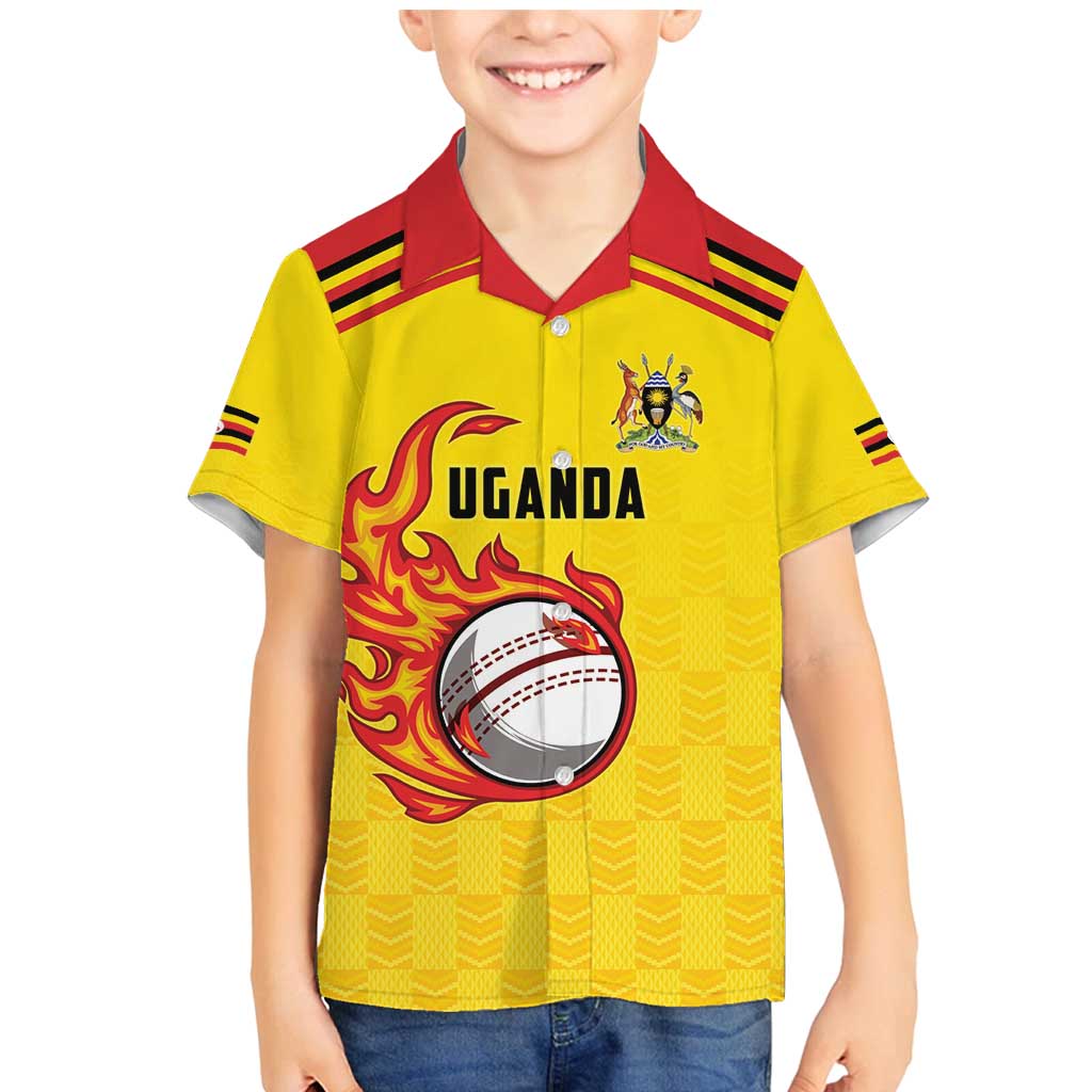 Uganda Cricket Custom Family Matching Mermaid Dress and Hawaiian Shirt Cranes Cricket Ball Fire - Wonder Print Shop
