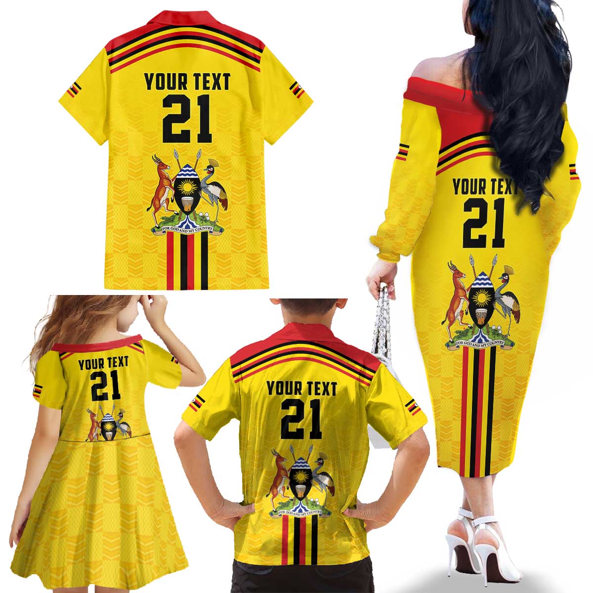 Uganda Cricket Custom Family Matching Off The Shoulder Long Sleeve Dress and Hawaiian Shirt Cranes Cricket Ball Fire - Wonder Print Shop