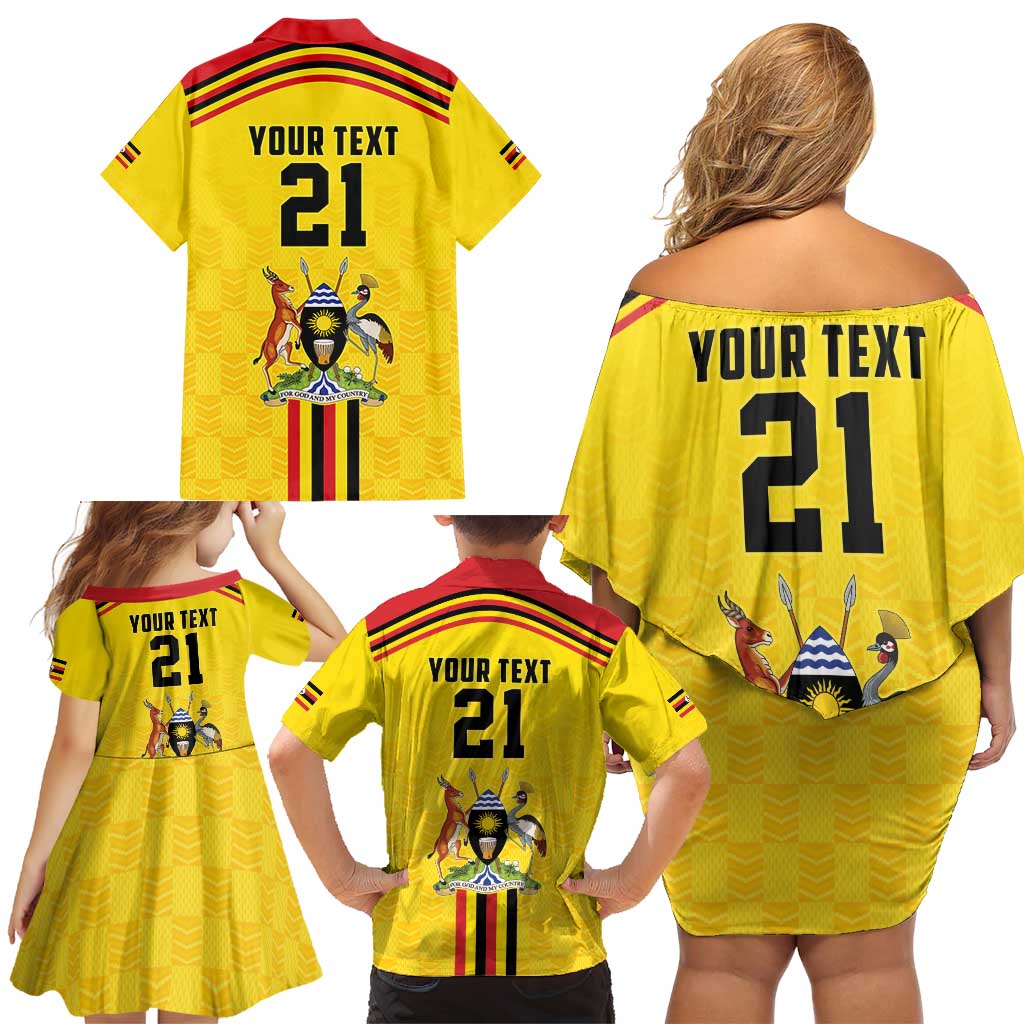 Uganda Cricket Custom Family Matching Off Shoulder Short Dress and Hawaiian Shirt Cranes Cricket Ball Fire - Wonder Print Shop