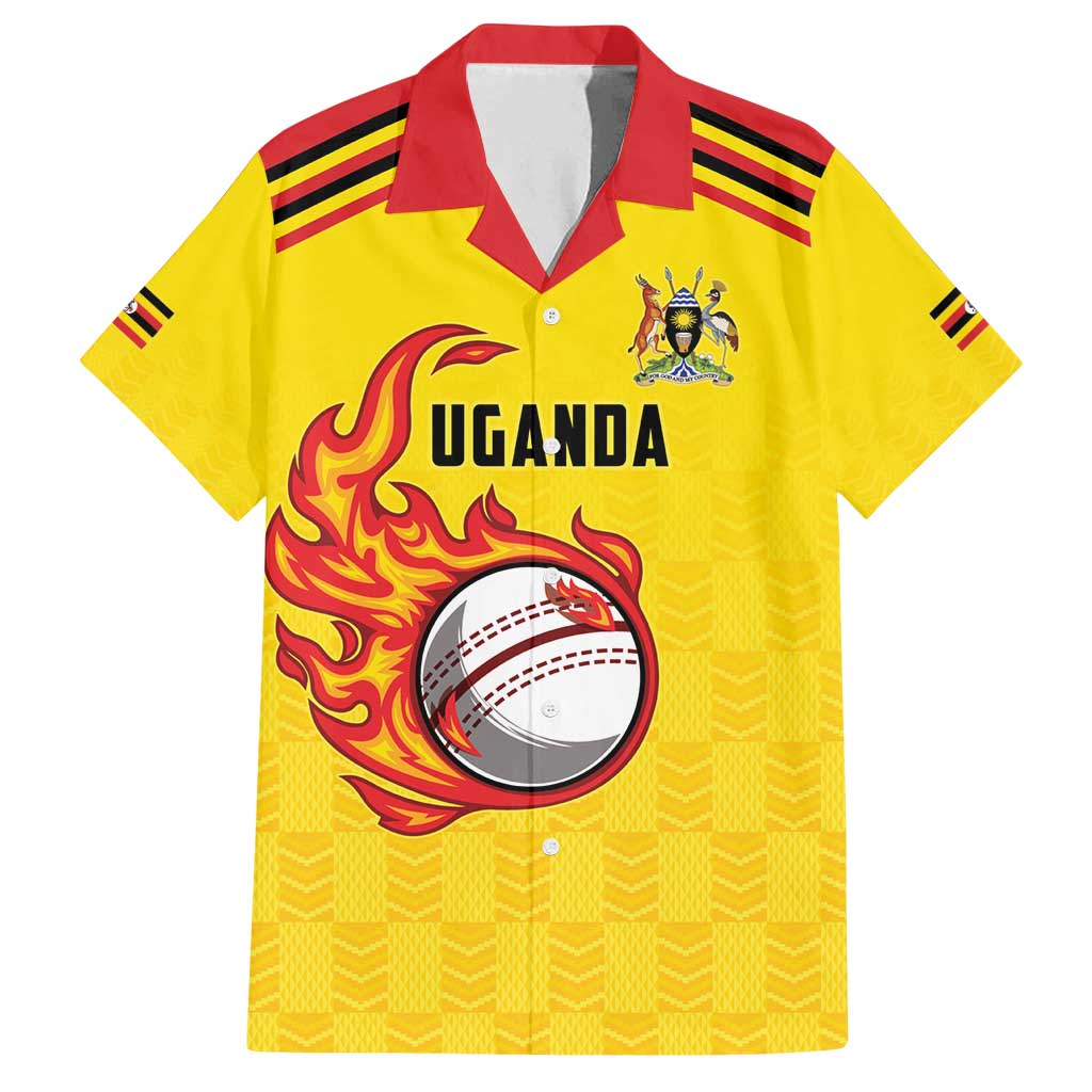 Uganda Cricket Custom Family Matching Puletasi and Hawaiian Shirt Cranes Cricket Ball Fire - Wonder Print Shop