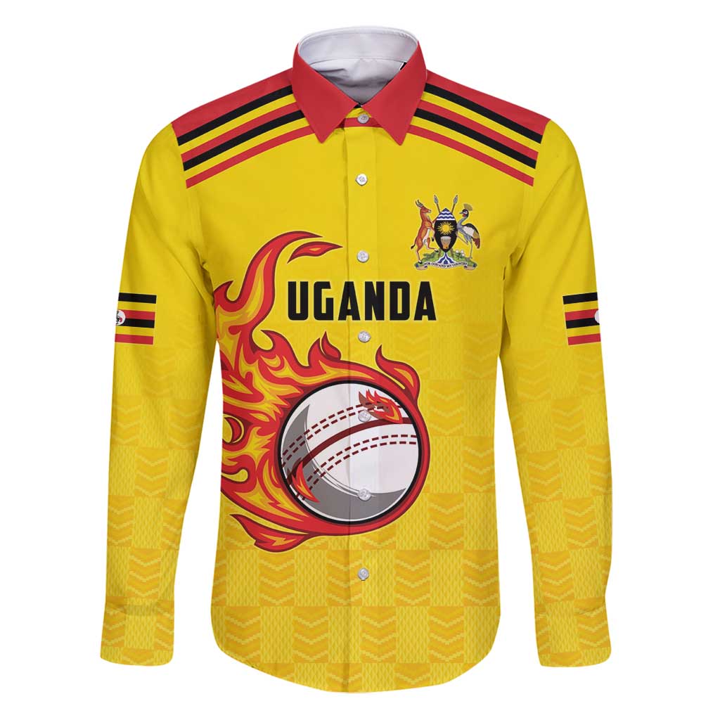 Uganda Cricket Custom Family Matching Puletasi and Hawaiian Shirt Cranes Cricket Ball Fire - Wonder Print Shop