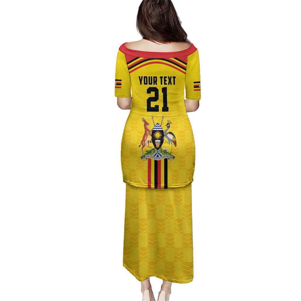 Uganda Cricket Custom Family Matching Puletasi and Hawaiian Shirt Cranes Cricket Ball Fire - Wonder Print Shop