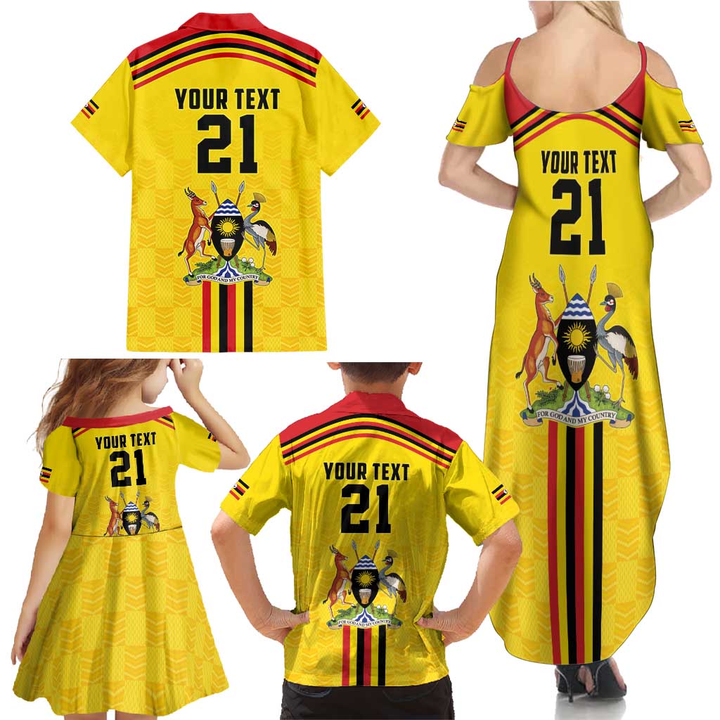 Uganda Cricket Custom Family Matching Summer Maxi Dress and Hawaiian Shirt Cranes Cricket Ball Fire - Wonder Print Shop