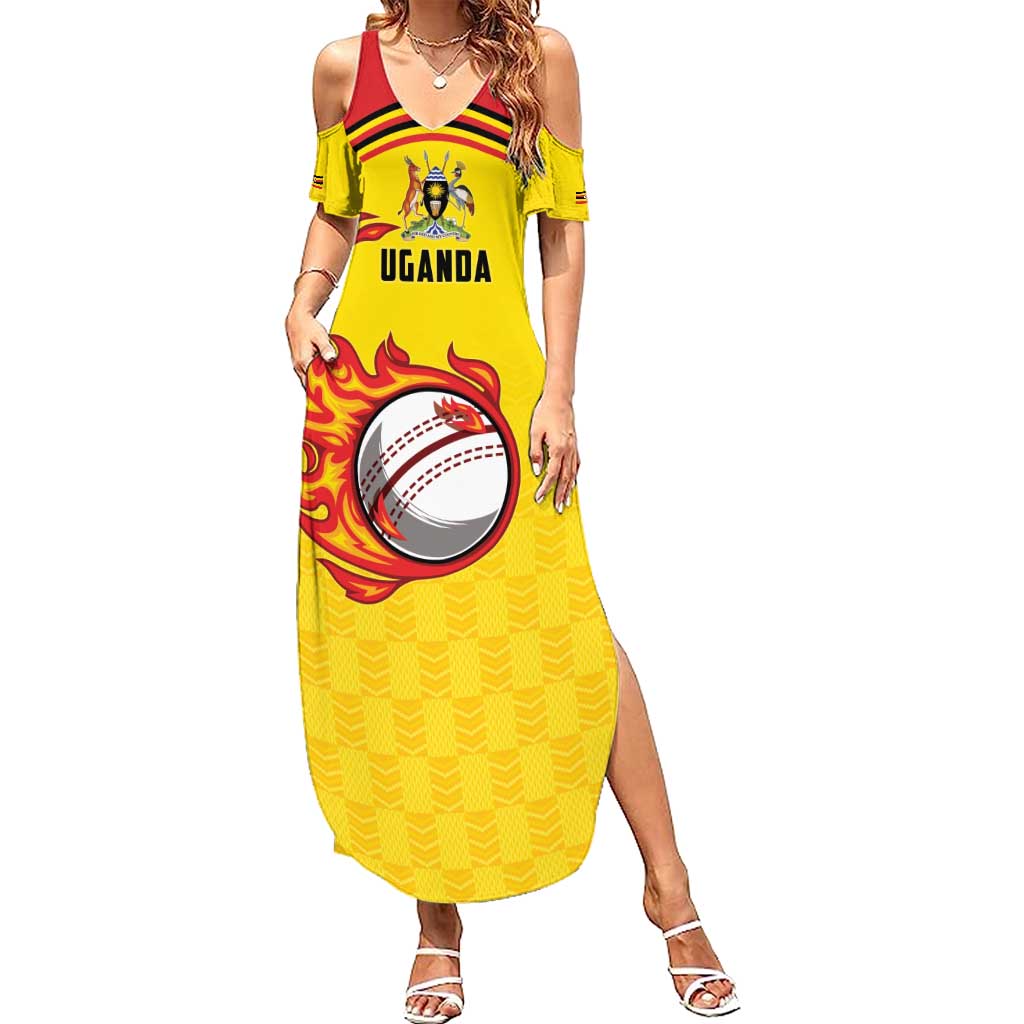 Uganda Cricket Custom Family Matching Summer Maxi Dress and Hawaiian Shirt Cranes Cricket Ball Fire - Wonder Print Shop