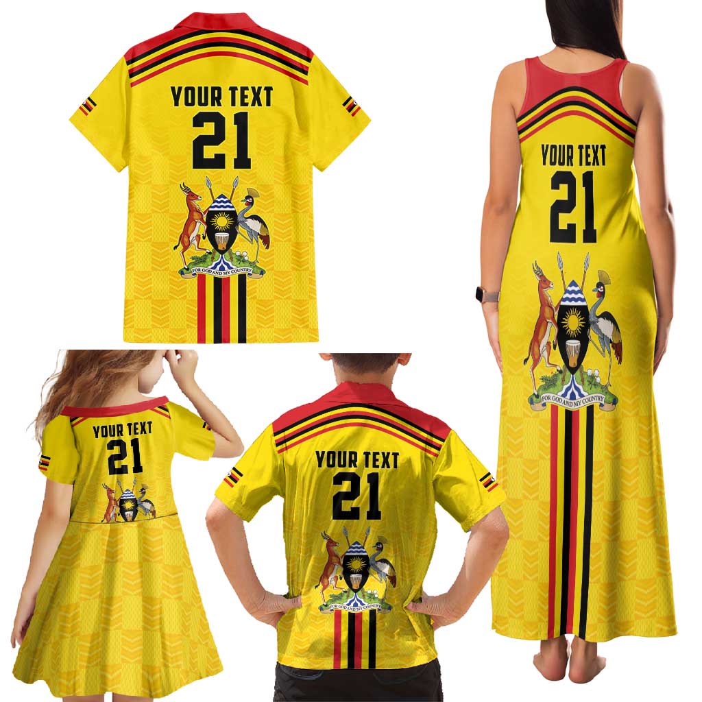 Uganda Cricket Custom Family Matching Tank Maxi Dress and Hawaiian Shirt Cranes Cricket Ball Fire - Wonder Print Shop