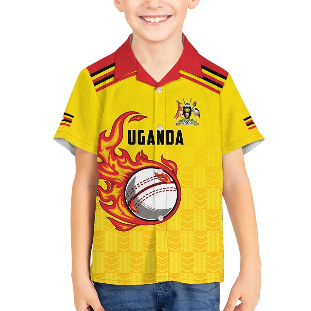 Uganda Cricket Custom Family Matching Tank Maxi Dress and Hawaiian Shirt Cranes Cricket Ball Fire - Wonder Print Shop