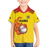 Uganda Cricket Custom Kid Hawaiian Shirt Cranes Cricket Ball Fire - Wonder Print Shop