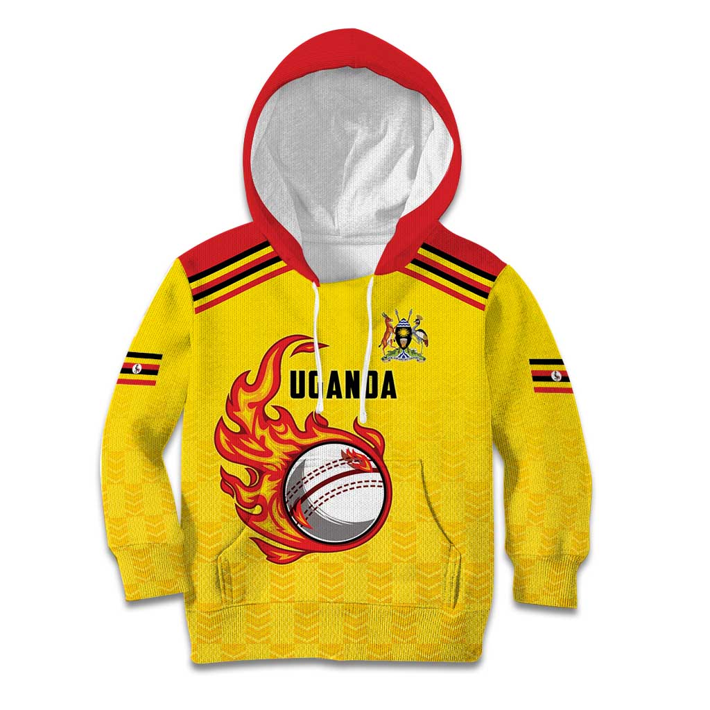 Uganda Cricket Custom Kid Hoodie Cranes Cricket Ball Fire - Wonder Print Shop