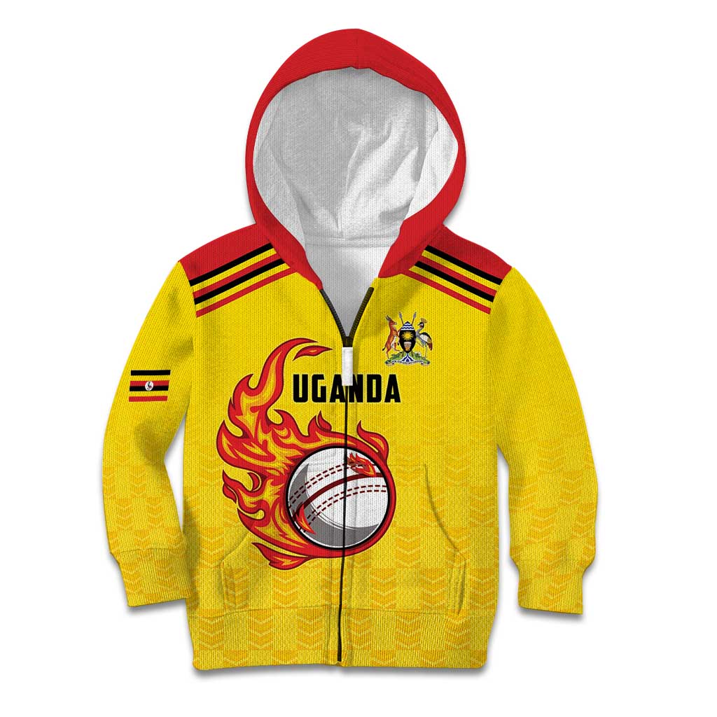 Uganda Cricket Custom Kid Hoodie Cranes Cricket Ball Fire - Wonder Print Shop