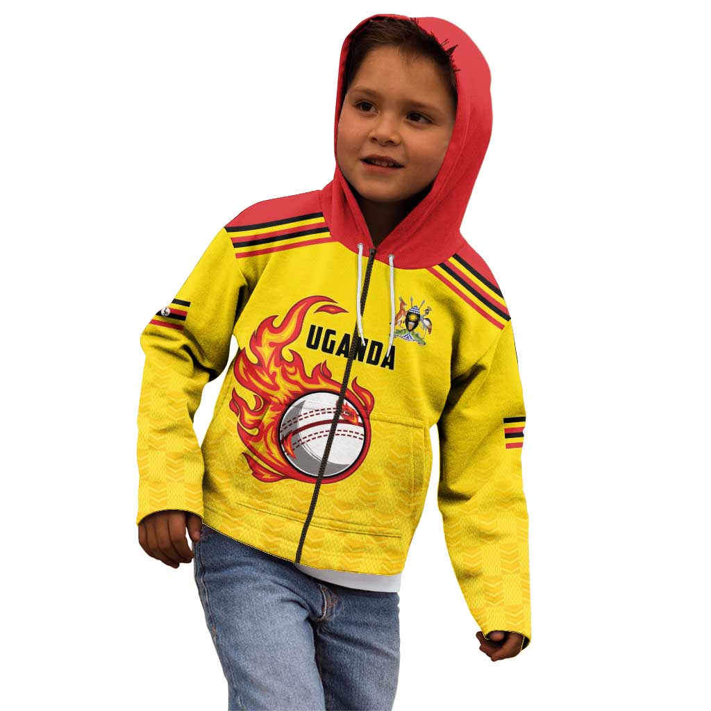 Uganda Cricket Custom Kid Hoodie Cranes Cricket Ball Fire - Wonder Print Shop