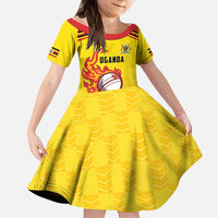 Uganda Cricket Custom Kid Short Sleeve Dress Cranes Cricket Ball Fire - Wonder Print Shop