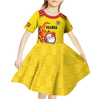 Uganda Cricket Custom Kid Short Sleeve Dress Cranes Cricket Ball Fire - Wonder Print Shop