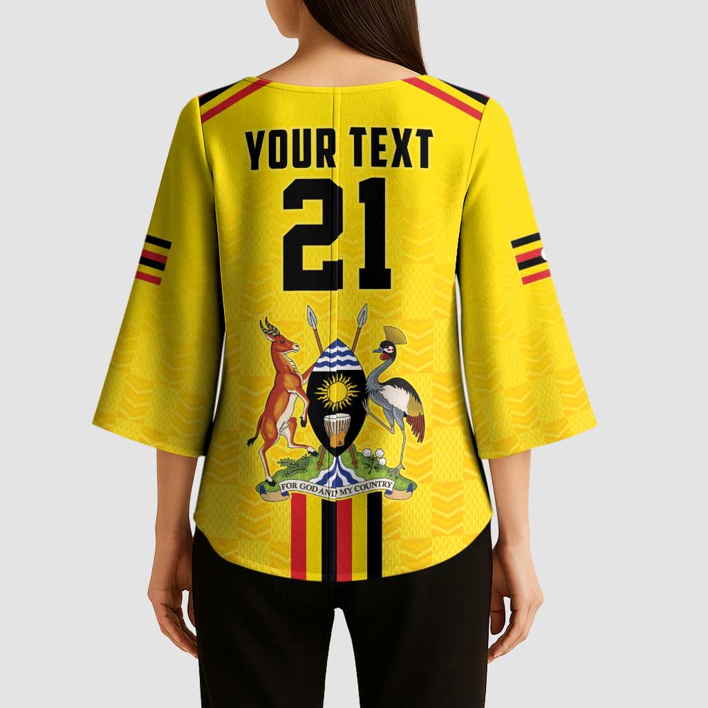 Uganda Cricket Custom Kimono Sleeve Blouse Cranes Cricket Ball Fire - Wonder Print Shop