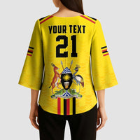 Uganda Cricket Custom Kimono Sleeve Blouse Cranes Cricket Ball Fire - Wonder Print Shop