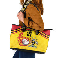 Uganda Cricket Custom Leather Tote Bag Cranes Cricket Ball Fire - Wonder Print Shop