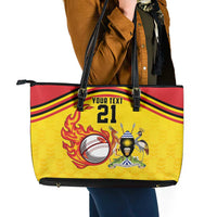Uganda Cricket Custom Leather Tote Bag Cranes Cricket Ball Fire - Wonder Print Shop