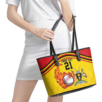 Uganda Cricket Custom Leather Tote Bag Cranes Cricket Ball Fire - Wonder Print Shop