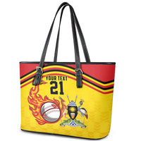 Uganda Cricket Custom Leather Tote Bag Cranes Cricket Ball Fire - Wonder Print Shop