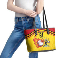 Uganda Cricket Custom Leather Tote Bag Cranes Cricket Ball Fire - Wonder Print Shop