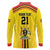 Uganda Cricket Custom Long Sleeve Polo Shirt Cranes Cricket Ball Fire - Wonder Print Shop