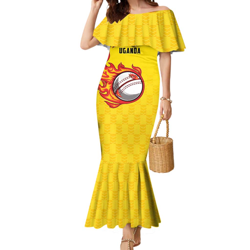 Uganda Cricket Custom Mermaid Dress Cranes Cricket Ball Fire - Wonder Print Shop