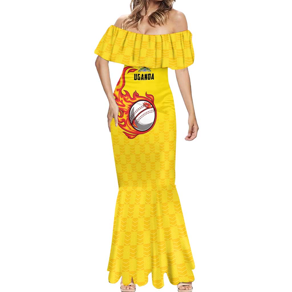 Uganda Cricket Custom Mermaid Dress Cranes Cricket Ball Fire - Wonder Print Shop