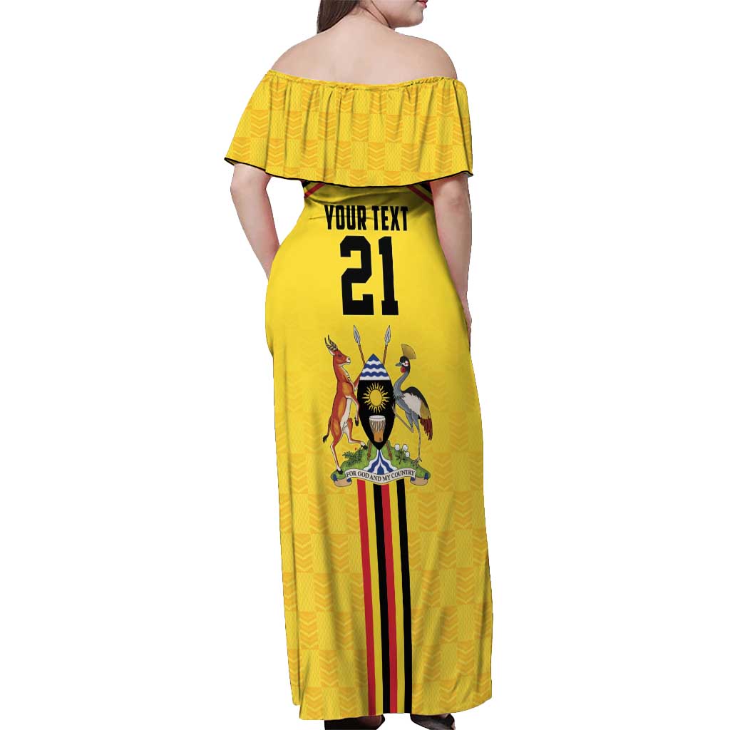 Uganda Cricket Custom Off Shoulder Maxi Dress Cranes Cricket Ball Fire - Wonder Print Shop