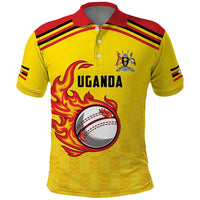 Uganda Cricket Custom Polo Shirt Cranes Cricket Ball Fire - Wonder Print Shop