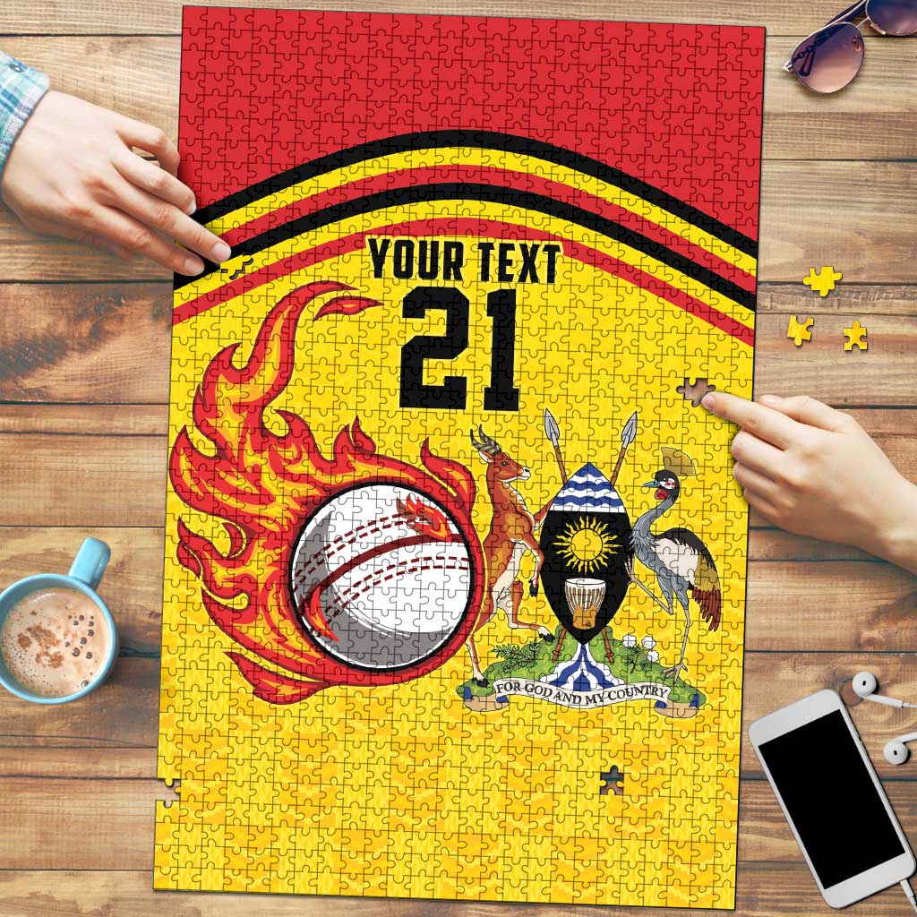 Uganda Cricket Custom Puzzle Cranes Cricket Ball Fire - Wonder Print Shop