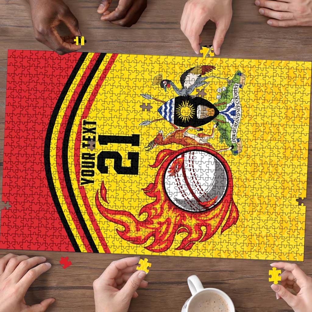 Uganda Cricket Custom Puzzle Cranes Cricket Ball Fire - Wonder Print Shop