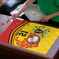 Uganda Cricket Custom Puzzle Cranes Cricket Ball Fire - Wonder Print Shop